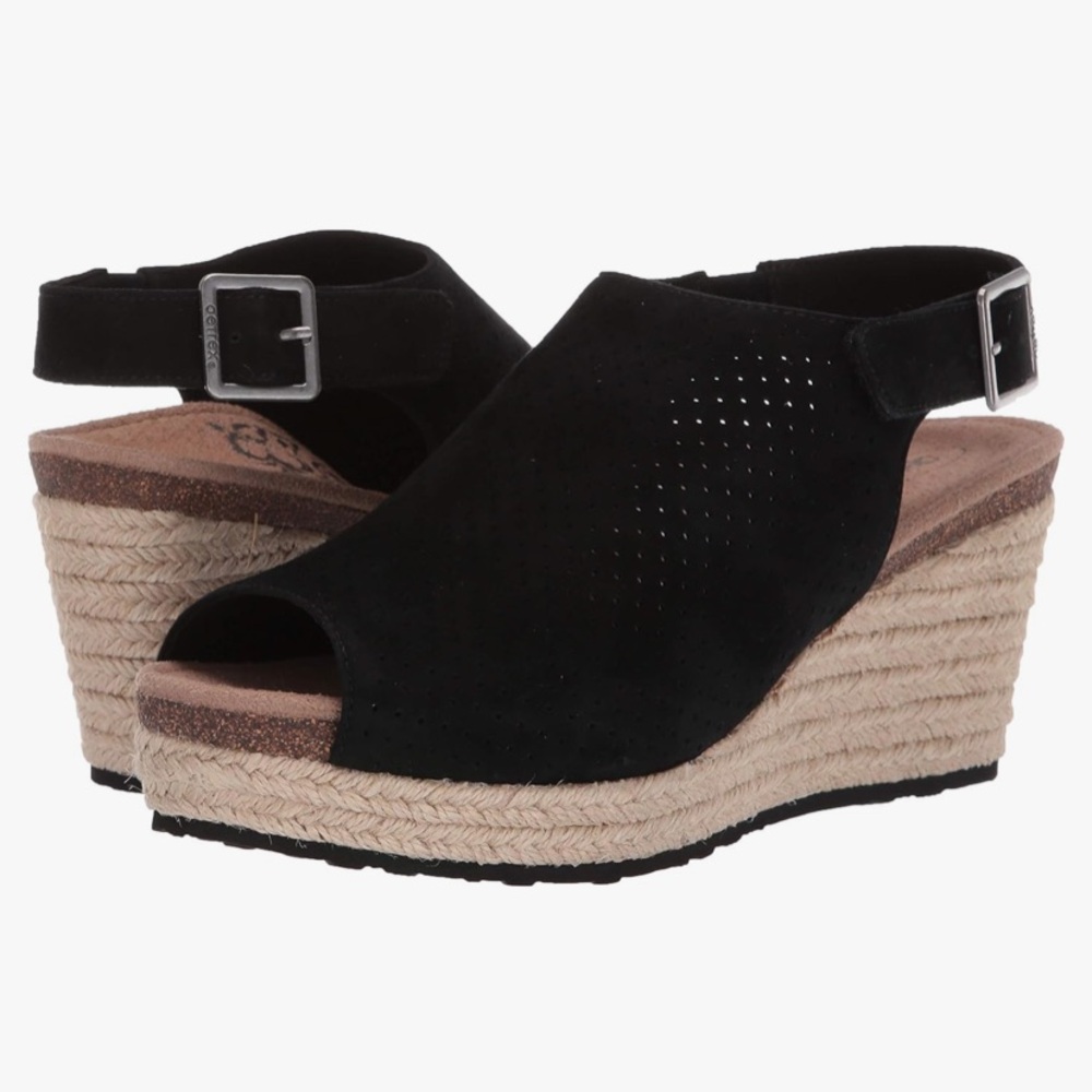 Aetrex Sherry Espadrille Sandal Wedge Black